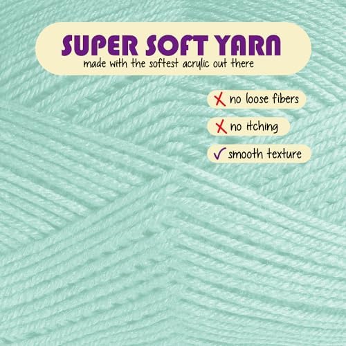 Acrylic Yarn for Crocheting & Knitting – Soft Crochet Yarn for Crocheting, 370 Yards, Perfect for Crafts & Amigurumi, Medium Worsted Weight 4, Mint