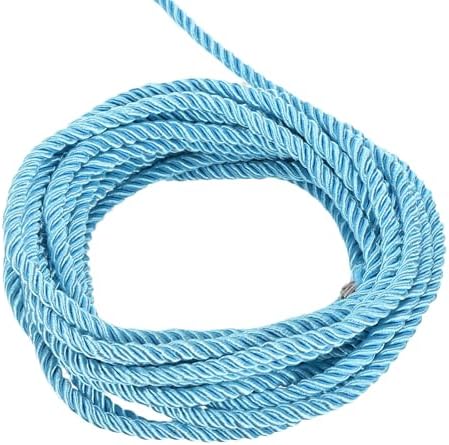 MECCANIXITY Twisted Cord Trim, 5 Yard 5mm 3-Ply Twine Braided Rope Shiny Thread String for Craft Gift Bag Curtain Christmas Decor, Sky Blue - 5m