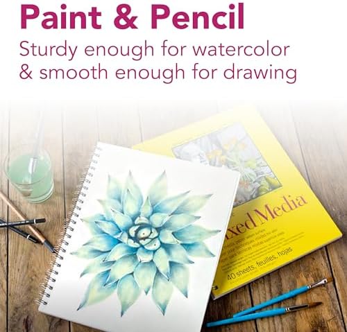 Strathmore 300 Series Mixed Media Paper Pad, Side Wire Bound, 5.5x8.5 inches, 40 Sheets (117lb/190g) - Watercolor, Gouache, Graphite, Ink, Pencil, Marker (Pack of 12)