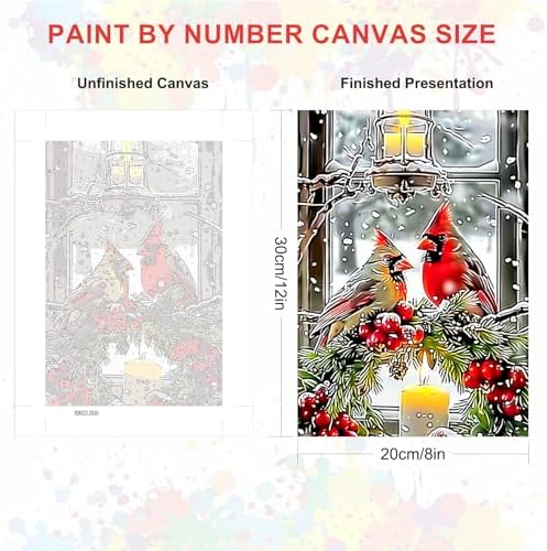 SENQAO Christmas Paint by Numbers for Adults Framed, Cardinal Adults' Paint-by-Number Kits, Adult Paint by Number Kits on Canvas, Acrylic Number Painting for Home Decor, 8x12in