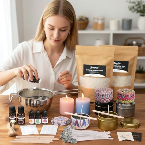 Blingfun 2LB Soy Wax Candle Making Kit,DIY Candle Making Supplies with Wicks, Stickers,Candle Jar, Melting Pot,Fragrances Oils & Dyes,Scented Candle Starter Full Kit for Adults (2LB)