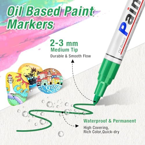 DAPAWIN Oil Based Paint Pen: Permanent Paint Marker, Quick-Dry, Waterproof Paint Set of 24 for Metal, Wood, Easter egg, Rock Painting, Glass, Fabric, Ceramic, Mug, Plastic, Stone, Christmas Stencil