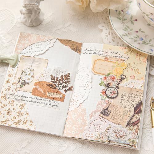 420Pcs Vintage Floral Scrapbook Supplies Kit, Retro Flower Scrapbook Paper Junk Journal Stickers Set, DIY Craft Accessories for Bullet Journal Planner Collage Card Making