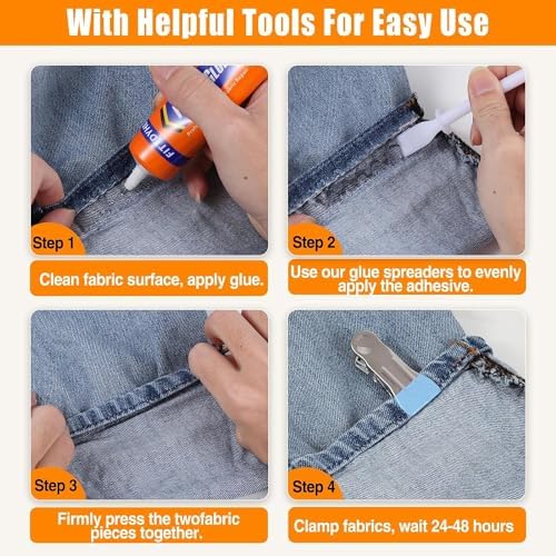 2 Pack Fabric Glue Permanent, 60ML/2.02oz Washable Clear Clothing Glue, Super Fabric Adhesive for Rhinestones, Patches, Clothes, Denim, Leather, Polyester, Fabrics, Doll Repair, Flannel, Cotton