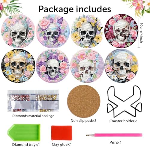 8 Pcs Diamond Art Coaster Kit for Adult with Holder, Diamond Coasters 4x4in