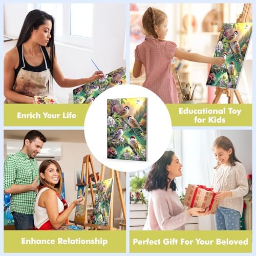 Bowetile Paint by Numbers Birds Kit for Adults, Framed Painting by Numbers Animal, Adults' Paint-by-Number Kits on Canvas, Acrylic Flower Number Painting Gifts for Home Wall Decor, 8x12in