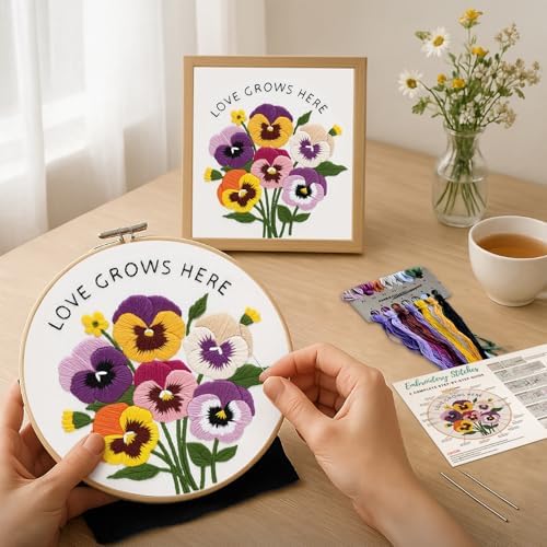 Nuberlic Embroidery Kit for Beginners, Pansy Needlepoint Kit