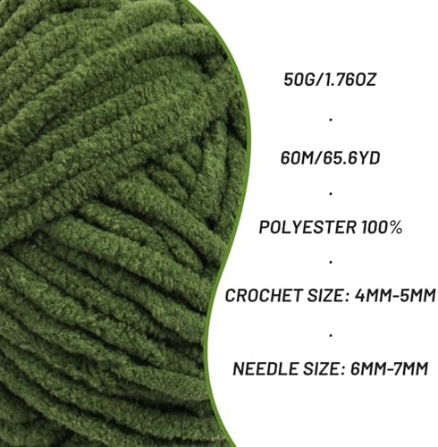 Plush Chenille Chunky Crochet Yarn - Baby Yarn for Crocheting Soft - Velvet Yarns Knitting for Blankets Crafts - Fluffy Amigurumi Yarns 50g / 65.6yd (Pine Green)