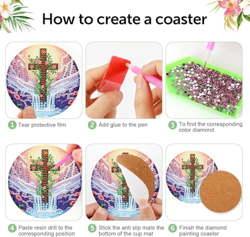 8 Pcs Diamond Art Coaster Kit for Adult with Holder, Diamond Coasters 4x4in