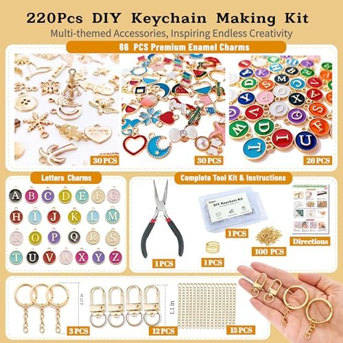 Kupor DIY Keychain Making Kit - Assorted Gold Enamel Charms, Storage Box, Instruction, 30-Min Quick Make, Bag Charms & Keychain Charms, Eco-Friendly, Craft Lovers, Ideal Gift for Any Festiva