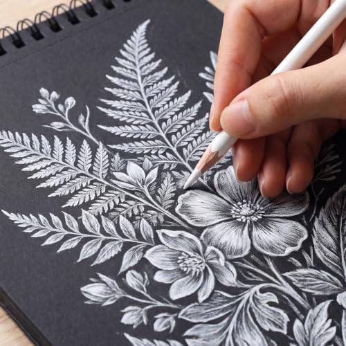 Black Sketch Pad 7.6 × 10 in, 50 Sheets, Spiral Bound Sketchbook | Black Paper for Gel Pens, Metallic Markers, Pencils & Pastel; Mixed Media Sheets; Lay-Flat Top Spiral