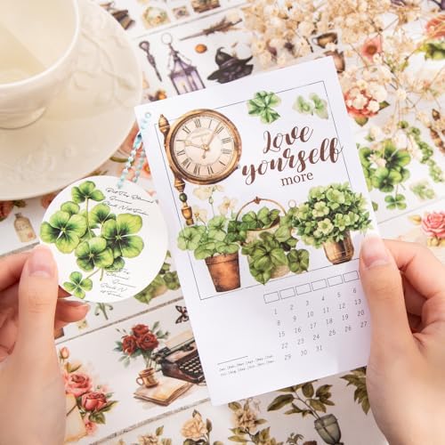Alideco 6pcs Decorative Adhesive Tapes Vintage Botanical Flowers Washi Tape Great for Bullet Journal Supplies, Arts, Scrapbook, DIY Crafts, Planners(zhuangyuanriji)