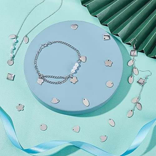 PandaHall Elite 120 Pcs 304 Stainless Steel Flat Blank Stamping Tag Pendants Charms 6 Styles for Jewelry Making
