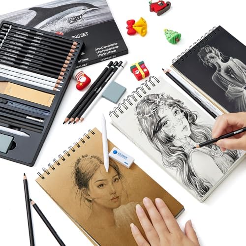 PANDAFLY Professional Charcoal Pencils Drawing Set, 24 Pcs