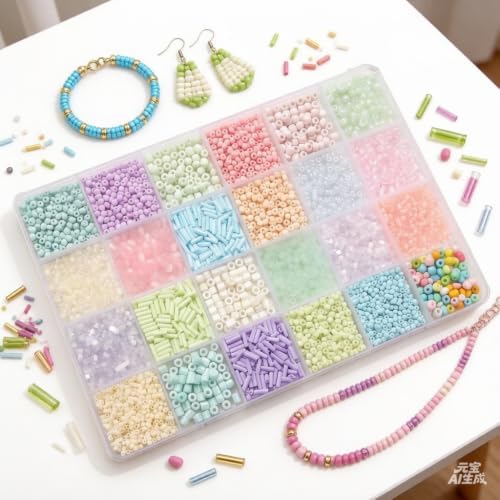 24 Grid Rainbow Glass Seed Bugle Tube Beads Jewelry Making DIY Craft Kits
