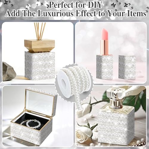 White Pearl Rhinestone Ribbon Roll 1 CM Wide Rhinestone Tape