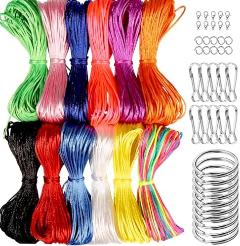 FDNDAMEI 12 Colors Nylon String for Bracelets, Waxed String for Bracelet Making, Satin Nylon Cord for Jewelry Making, Nylon Beading Thread for Craft, String for Bracelet, Necklace, Knit Craft 12 Rolls