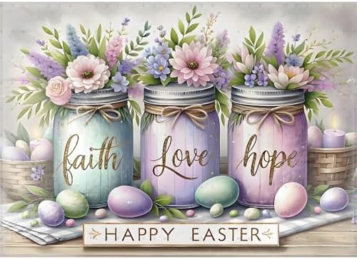Easter Diamond Art Kits for Adults, Faith, Hope, Love Wishing Bottle Diamond Painting Kits for Adults Beginners, 5D DIY Full Drill Diamond Dots Paintings Gem Arts Crafts for Home Wall Decor 16x12 In