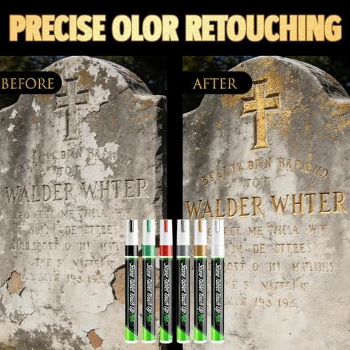 Tombstone Marker Pens Weatherproof Quick-Dry Oil-Based Fine Tip for Restoring Faded Inscriptions on Grave Stones Granite Surfaces (4Color Hard pen tip)