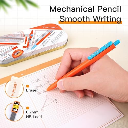 YPLUS Geometry Set, Protractor and Compass Set for Students, 12Pcs | Compass Drawing Tool with Metal Case, Rulers, Protractor, Mechanical Pen, Back to School Supplies for Students