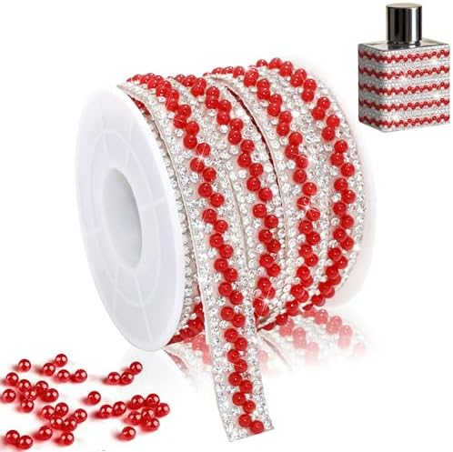 Red Pearl Rhinestone Tape Sticker 1 CM Wide Gem Rhinestone Strip