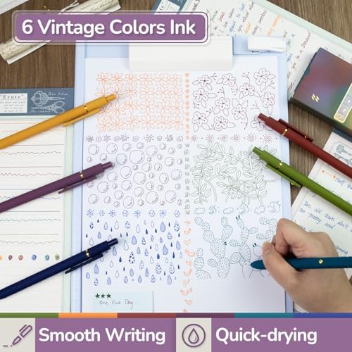 YOXMJDB 6 Pcs Color Pens for Journaling 0.5mm Fine Point Colored Gel Ink Pen, Smooth Writing Colorful Pens for Note Taking, Gift Set for Women & Men (6 Pcs Vintage Gold)