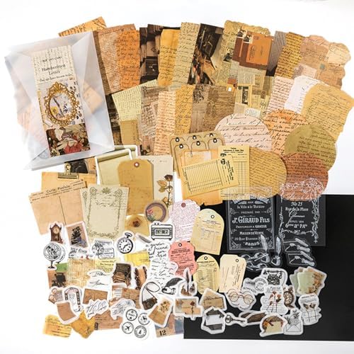 200PCS Vintage Scrapbook Paper Journaling Scrapbooking Supplies Kit Retro Decorative Craft Paper Assorted for Bullet Junk Journals Card Making Craft DIY, Written Letters