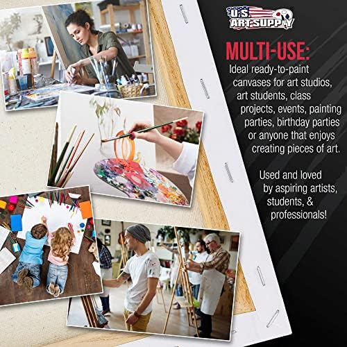 U.S. Art Supply 24"x24" Stretched Canvas for Painting, Gallery Depth 3-Pack | Large, 1-1/2" Thick - 12oz Acrylic Gesso Triple Primed, Professional Artist Quality, 100% Cotton - Oil, Pouring Paint