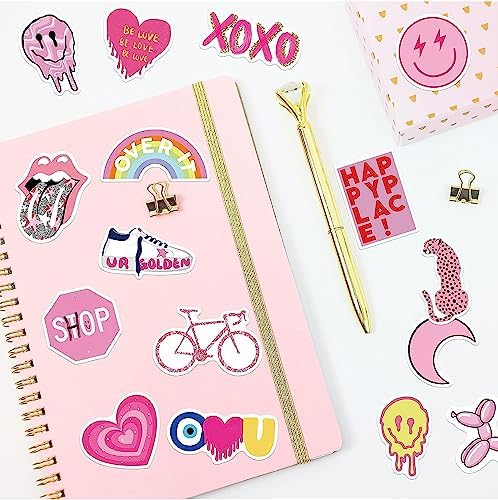 102 Pcs Preppy Stickers Vinyl Aesthetic Waterproof Stickers Adorable Decor