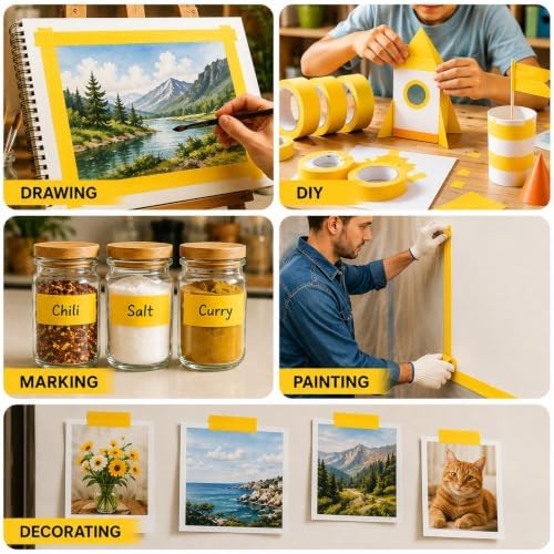 Yellow Painters Tape 1 Inch Wide, 25 Yards x 3 Rolls Masking Tape