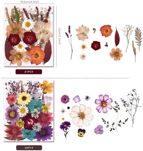 5 Packs of 140 Pressed Dried Flowers and Leaves for Resin | Assorted Real Natural Dry Flowers with Tweezers For DIY Crafts, Jewelry, Card Making, Soap,Candles, Nail Art, Scrapbooking