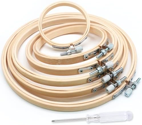 Biaungdo 6 Pcs Embroidery Hoops Set, Round Wood, 3/4/5/6/7/8 Inch