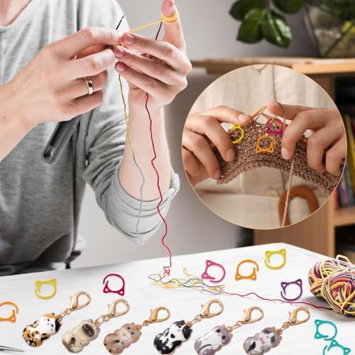 TOHONGADON 30 Pcs Metal Stitch Markers, Cat Stitch Markers for Crocheting, Crochet Stitch Markers for DIY Craft Project