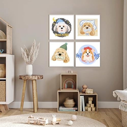 4 Pack Framed Paint by Numbers Kit for Adults Beginner with Wooden Easel, Funny Dog Easy Paint by Numbers with Frame, DIY Cute Animal Number Painting for Adults Canvas for Home Decor Gift 10x10 Inch