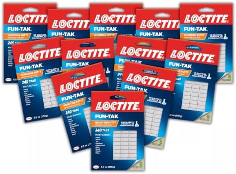 Loctite Eco Fun-Tak Mounting Putty, White, 6 oz Wallet Pack of 12 - Nontoxic, Reusable, Repositionable Adhesive for Posters & Décor, 240 Tabs, Multi-Surface