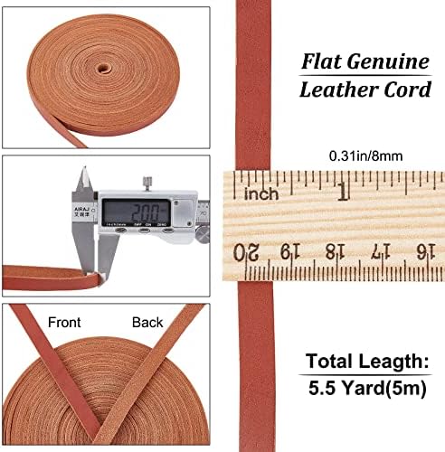 GORGECRAFT 5.5Yds 8mm Flat Genuine Leather Cord Natural Leather String Lace Strips Full Grain Cowhide Braiding String Roll for Jewelry Making DIY Craft Braided Bracelets Belts Keychains(Brown)