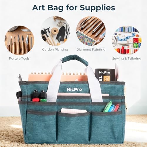 Nicpro Craft Art Bag, Art Tote Bag with Multiple Pockets for Supply Storage
