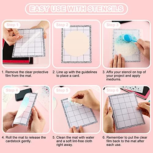 5 PCS Low Stick Mat Sticky Non-Slip Flexible Gridded Stamp Mats, 2 Standard and 3 Mini with 1 Plastic Blending Buddy Sheets Set Multi-Use Low Tack Mat,Stamp Adhesived Sheet Scrapbooking Craft Tool
