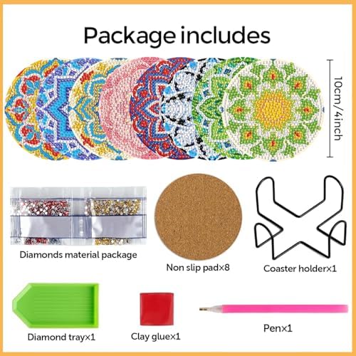 Leatrice Mandala Diamond Art Coasters Set Diamond Painting Kits for Adults