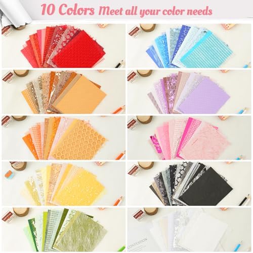 160 Sheets Textured Scrapbook Paper and Mesh Fabric Assorted Set
