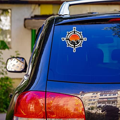 Compass Trees Mountain Sunset Sticker for Car Vinyl Decal Truck Window Bumper Motorcycle Stickers (3" x 3")