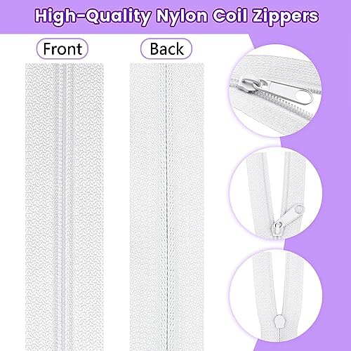 DOITEM 15.3 Yards/ 14 m 5 Pieces Assorted Colors #3 Nylon Coil Zippers, Sewing Zippers Endless Zips with 20 Pieces Zipper Sliders Zip Heads for DIY Sewing Tailor Craft Supplies (Purple Blue White)