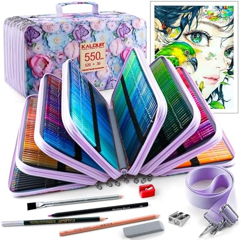 KALOUR PDAS Pro 550 Colored Pencils Set for Adults, Professional Colored Pencils for Artists, Soft Core Premium Coloring Pencils for Adult Coloring Books, Drawing, Sketching, Art Supplies with Case