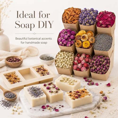 Sukh Dried Herbs Kit - Dried Botanicals Bulk,9 Bags Natural Dry Flowers and Herbs for Soap,Candle,Perfume,Bath Bombs,Resin Jewelry Making Supplies,Fragrance Sachet DIY and Witchcraft