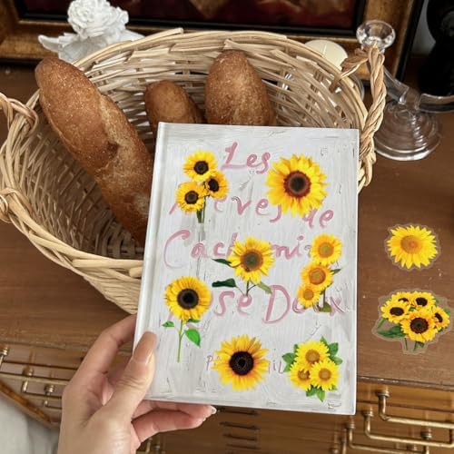 50pcs Sunflower Stickers for Laptop Water Bottles, Transparent PET Waterproof Aesthetic Sticker for Kids Birthday Party Scrapbook Phone (Yellow)