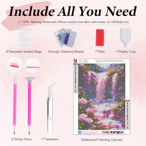 Yezavesu Landscape Scenery Diamond Art Kits for Adults Beginners 12x16 Inch | Waterfall Diamond Painting, DIY 5D Full Round Drill Gem Art, Stress Relief Craft Kits, Home Wall Decor Gift