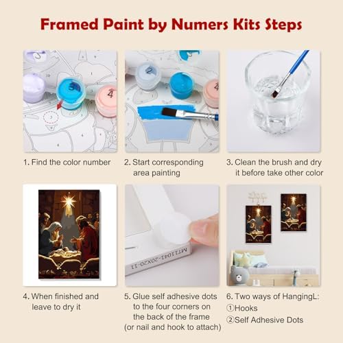 MOGTAA Christmas Paint by Numbers Kit for Adults Beginners with Frame, Jesus Nativity Adult Paint by Number Kits on Canvas with Easel, Easy DIY Oil Painting Kits for Home Decor, 8x12in