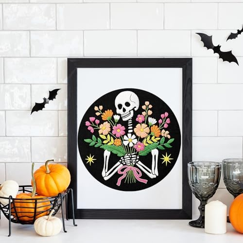 Louise Maelys Halloween Skeleton Flower Embroidery Kit for Beginners Adults