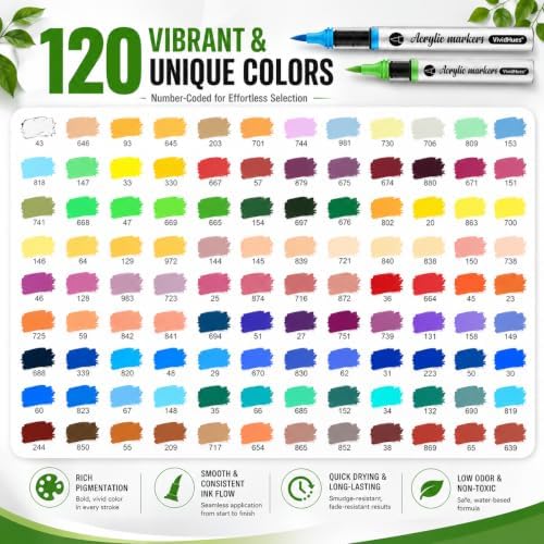 120 Colors Soft Brush Tip Acrylic Paint Markers, for Rock Wood Glass Canvas