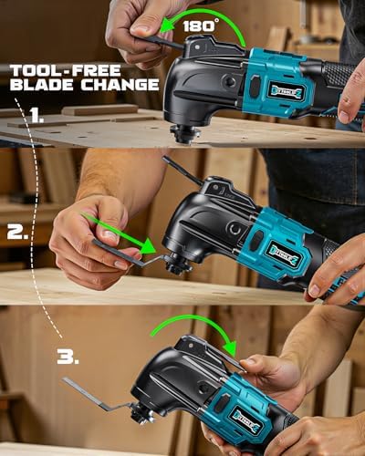 DIYtoolifz Cordless Oscillating Tool Compatible with Makita 18V, 6 Variable Speed Brushless-Motor Tool, Oscillating multi tool kit for Cutting Wood Nails Remove Grout & Sanding, Tool Only
